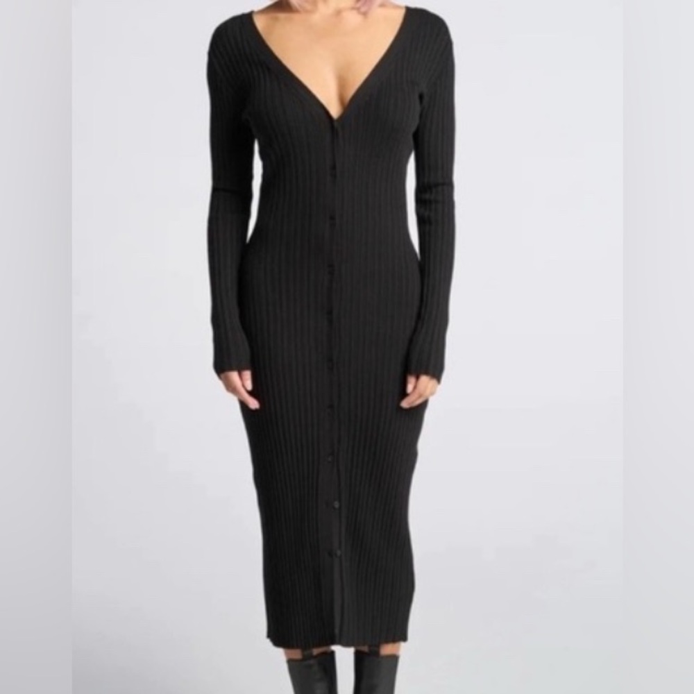 Lita by Ciara Icon Black Ribbed Long Sleeve Dress